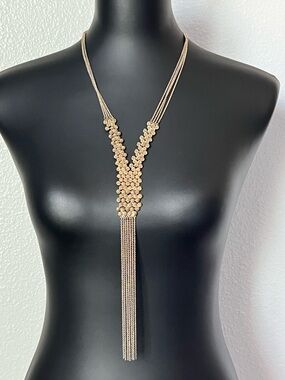 Banana Republic Antique Gold-tone Braided Y-Necklace with Tassel